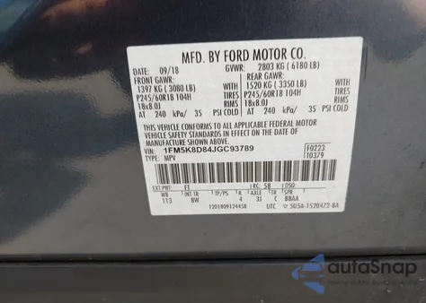 2018 Ford Explorer Xlt z USA, uszkodzony, nr VIN 1FM5K8D84JGC93789